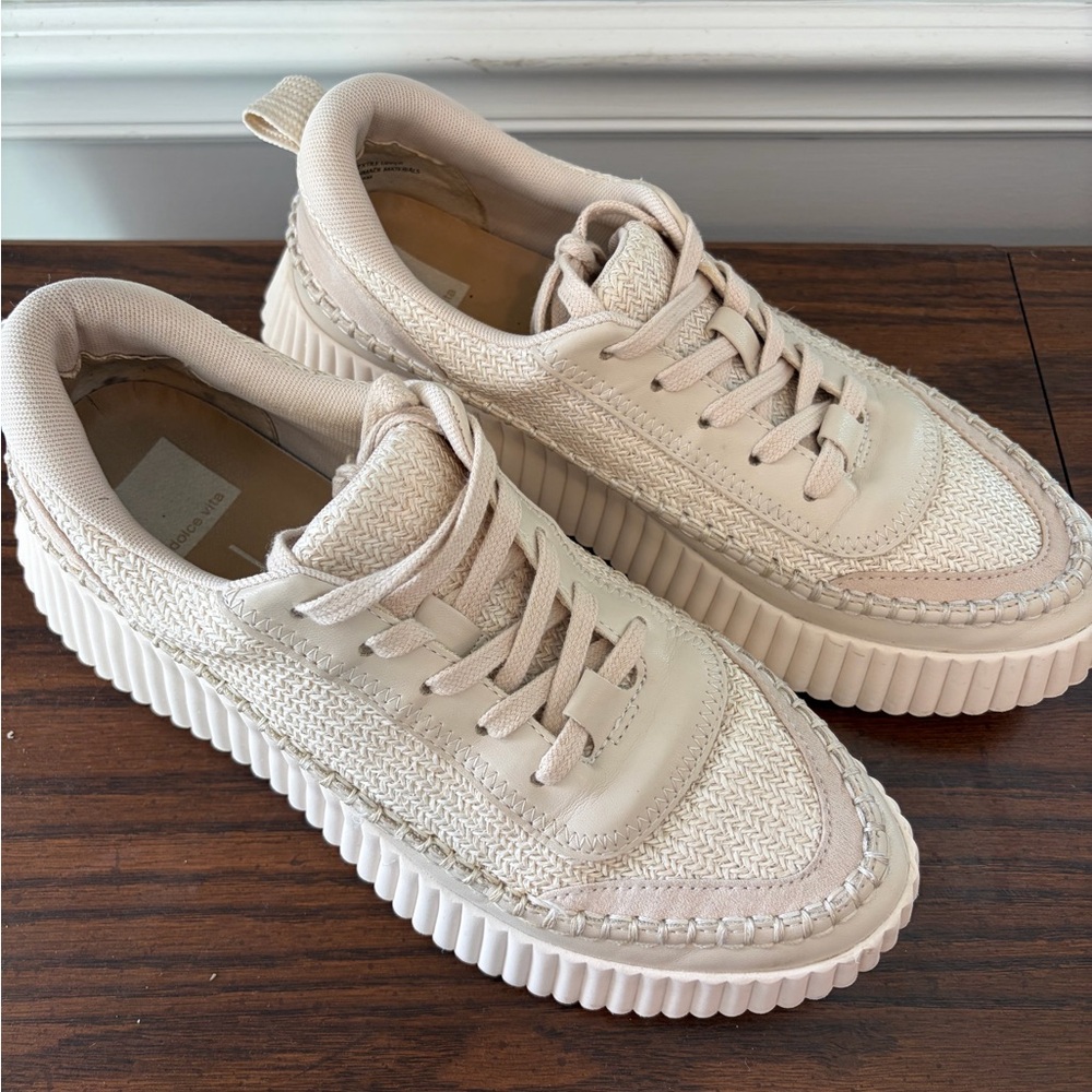 Dolce Vita Neutral Cream Woven Platform Sneakers